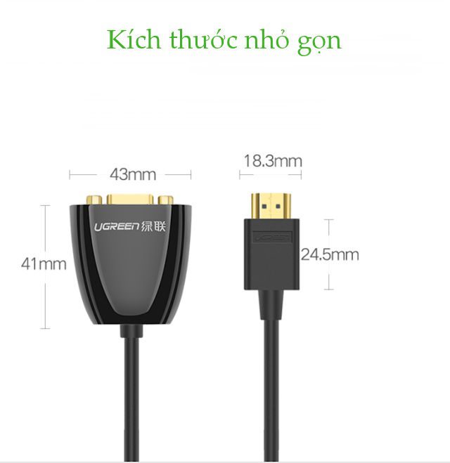 Bộ chuyển đổi HDMI sang VGA UGREEN MM102 Không có Audio, độ phân giải 1920*1080 60Hz (Max) dài 16cm 24 Bộ chuyển đổi HDMI sang VGA UGREEN MM102 Không có Audio, độ phân giải 1920*1080 60Hz (Max) dài 16cm
