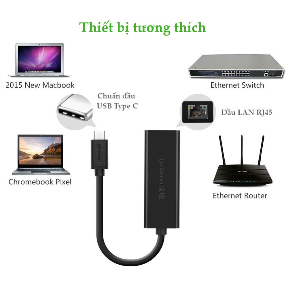 Bộ chuyển đổi USB Type C sang LAN 10/100 Mbps Ethernet dài 40CM UGREEN 30287 12 Bộ chuyển đổi USB Type C sang LAN 10/100 Mbps Ethernet dài 40CM UGREEN 30287