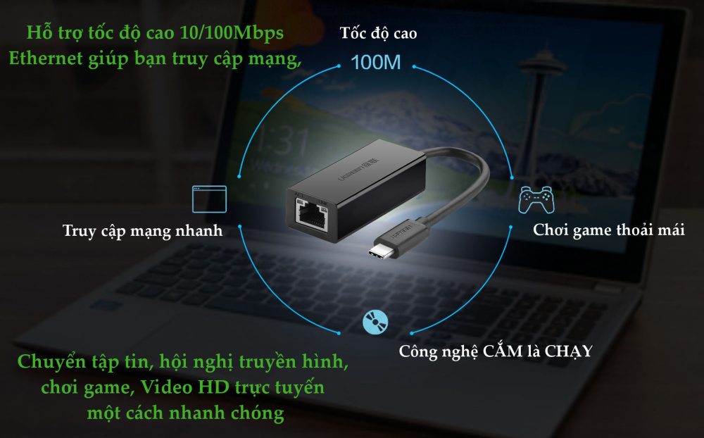 Bộ chuyển đổi USB Type C sang LAN 10/100 Mbps Ethernet dài 40CM UGREEN 30287 15 Bộ chuyển đổi USB Type C sang LAN 10/100 Mbps Ethernet dài 40CM UGREEN 30287
