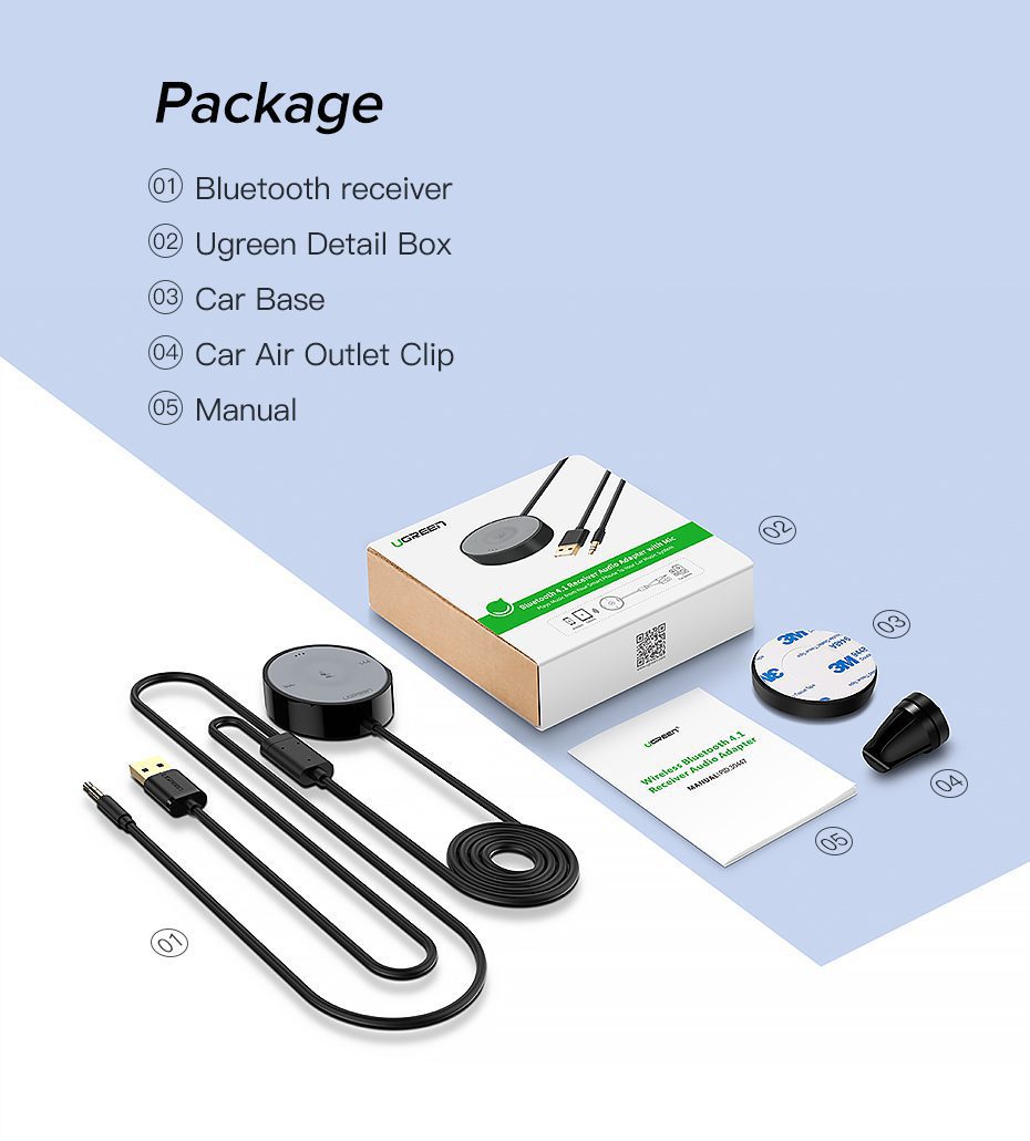 Bộ nhận Bluetooth 4.2 UGREEN CM125 - Sử dụng trên xe hơi hỗ trợ công nghệ chuẩn âm thanh aptX 28 Bộ nhận Bluetooth 4.2 UGREEN CM125 - Sử dụng trên xe hơi hỗ trợ công nghệ chuẩn âm thanh aptX