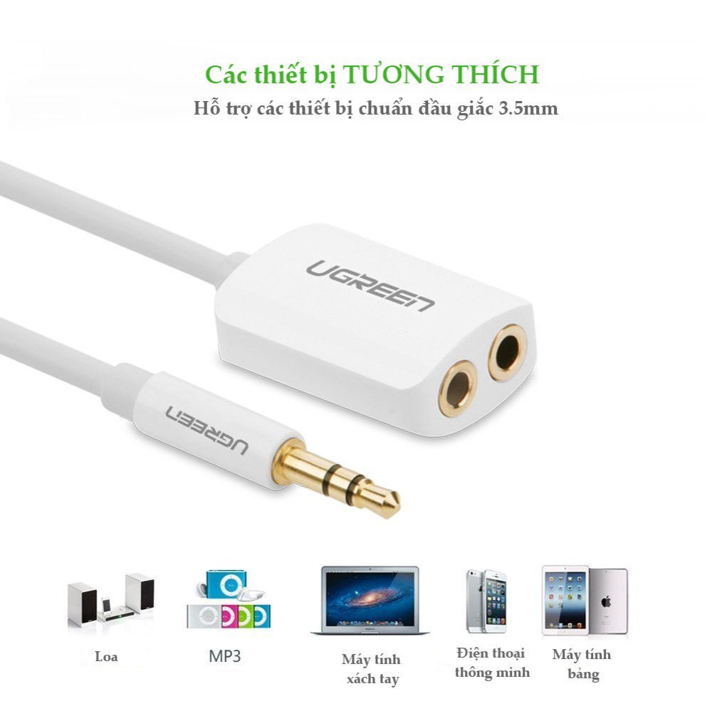 Cáp âm thanh chia 1 đầu jack 3.5mm đực sang hai đầu jack 3.5mm cái dài 20cm UGREEN 10738 (trắng) 13 Cáp âm thanh chia 1 đầu jack 3.5mm đực sang hai đầu jack 3.5mm cái dài 20cm UGREEN 10738 (trắng)