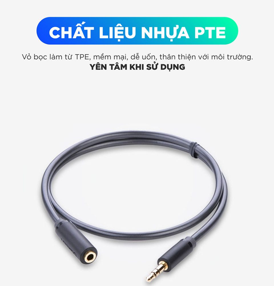 Cáp âm thanh kéo dài hai đầu chuẩn 3.5mm 1 đầu đực 1 đầu cái UGREEN AV124 17 Cáp âm thanh kéo dài hai đầu chuẩn 3.5mm 1 đầu đực 1 đầu cái UGREEN AV124