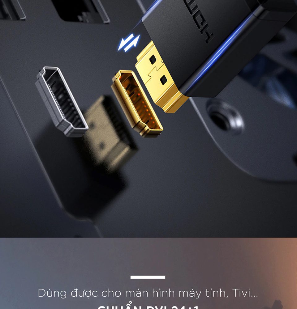 Cáp HDMI sang DVI-D 24+1 dây tròn và dây dẹt dài 1-15M UGREEN HD106 24 Cáp HDMI sang DVI-D 24+1 dây tròn và dây dẹt dài 1-15M UGREEN HD106