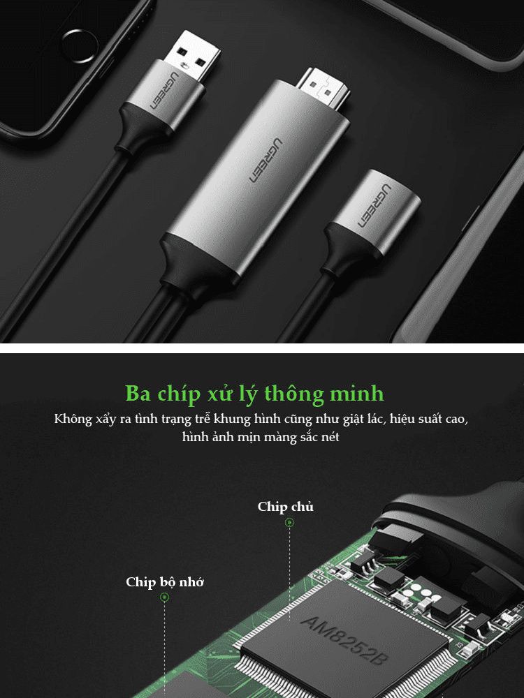 Cáp chuyển đổi USB (Micro Lightning Type-C) sang HDMI dài 1.5m UGREEN 50291 12 Cáp chuyển đổi USB (Micro Lightning Type-C) sang HDMI dài 1.5m UGREEN 50291