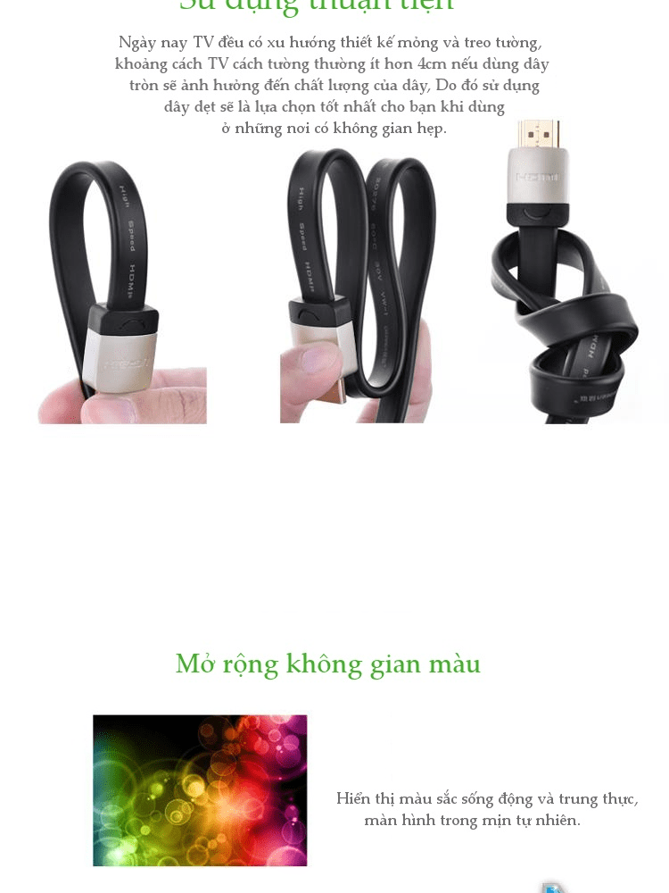 Cáp HDMI UGREEN HD122 -Dây dạng dây dẹt hỗ trợ 2K*4K hình ảnh 3D dài 1-5M 13 Cáp HDMI UGREEN HD122 -Dây dạng dây dẹt hỗ trợ 2K*4K hình ảnh 3D dài 1-5M