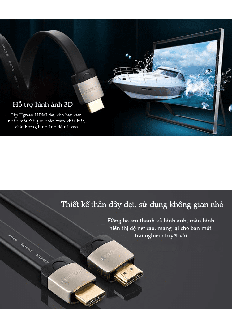 Cáp HDMI UGREEN HD122 -Dây dạng dây dẹt hỗ trợ 2K*4K hình ảnh 3D dài 1-5M 15 Cáp HDMI UGREEN HD122 -Dây dạng dây dẹt hỗ trợ 2K*4K hình ảnh 3D dài 1-5M