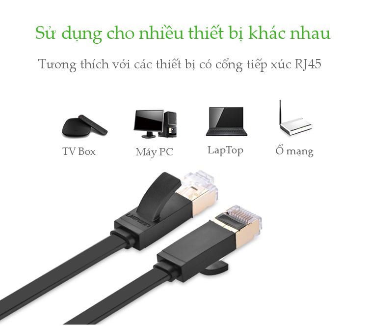 Cáp mạng 2 đầu đúc Cat7 UTP dạng dẹt UGREEN NW106 2 Cáp mạng 2 đầu đúc Cat7 UTP dạng dẹt UGREEN NW106