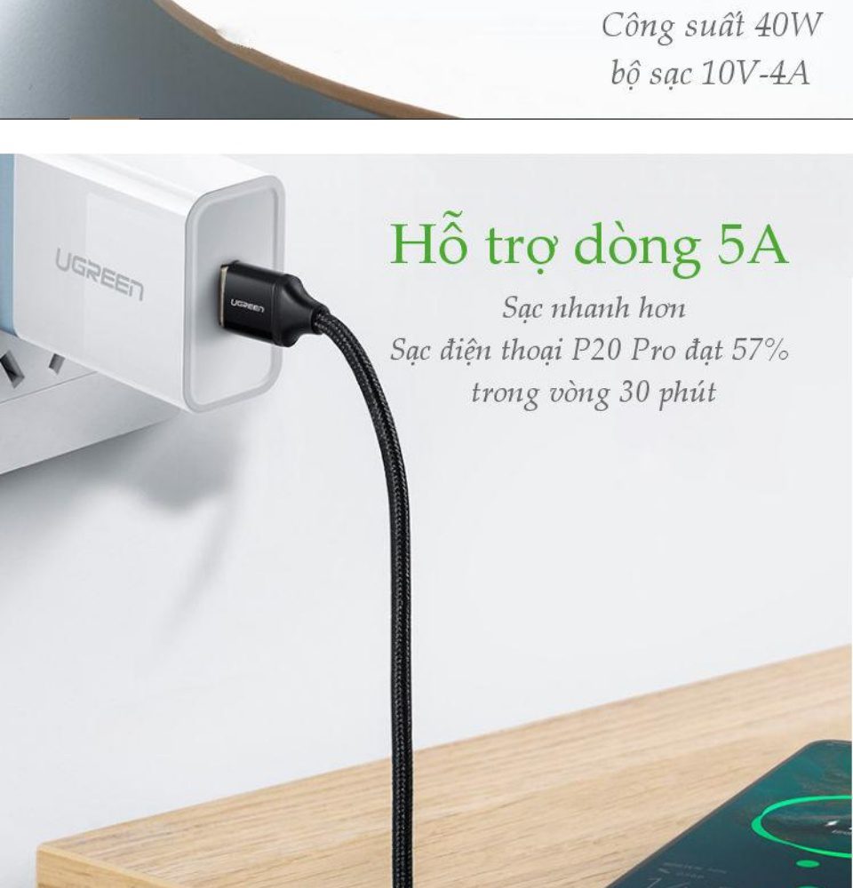 Cáp sạc nhanh Type C 40W UGREEN US279 - Sạc nhanh dòng tối đa đạt 5A, truyền tải dữ liệu tốc độ cao - Vỏ bện nylon chống rối 18 Cáp sạc nhanh Type C 40W UGREEN US279 - Sạc nhanh dòng tối đa đạt 5A, truyền tải dữ liệu tốc độ cao - Vỏ bện nylon chống rối