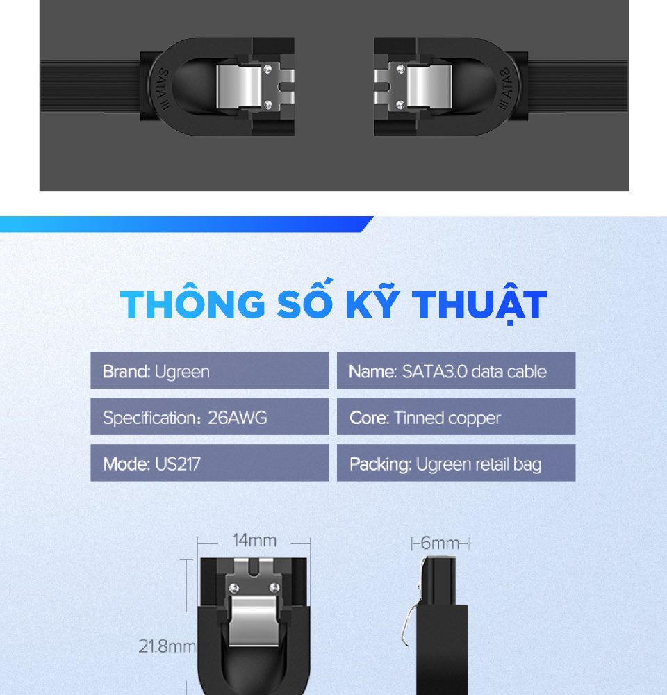 Cáp SATA 3.0 truyền tốc độ cao 6Gb/s dài 0.5m UGREEN US217 24 Cáp SATA 3.0 truyền tốc độ cao 6Gb/s dài 0.5m UGREEN US217