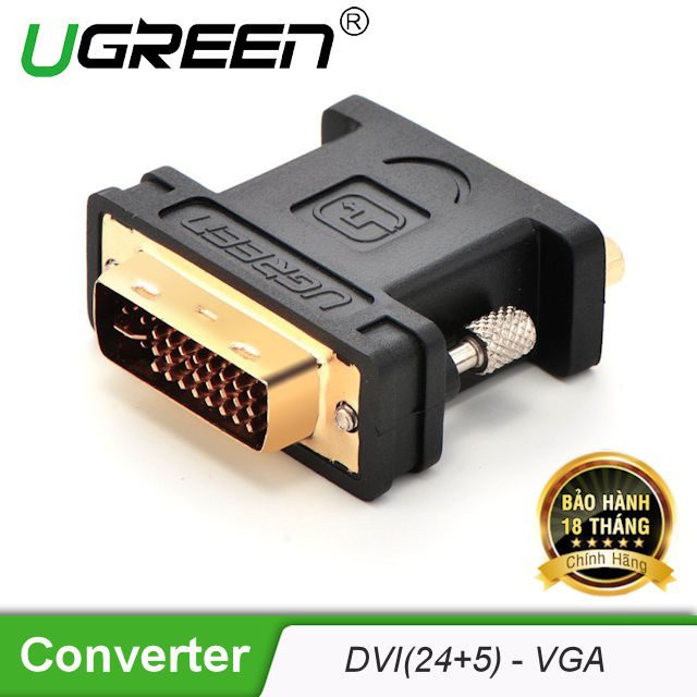 Đầu chuyển đổi DVI 24+5 sang VGA (15 chân) UGREEN 20122 Đầu kết nối mạ vàng 24K 16 Đầu chuyển đổi DVI 24+5 sang VGA (15 chân) UGREEN 20122 Đầu kết nối mạ vàng 24K