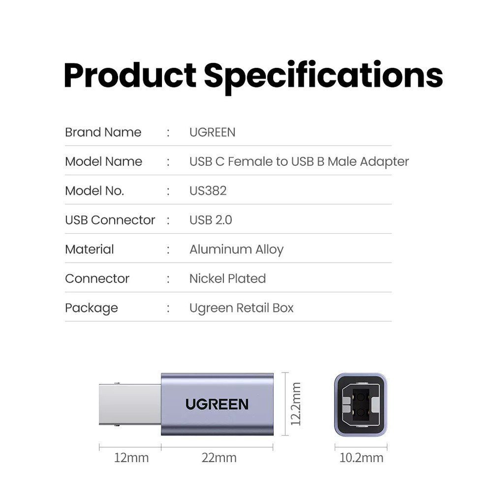 Đầu chuyển Type C sang cổng máy in USB B UGREEN US382 - Tốc độ truyền 480Mbs 17 Đầu chuyển Type C sang cổng máy in USB B UGREEN US382 - Tốc độ truyền 480Mbs