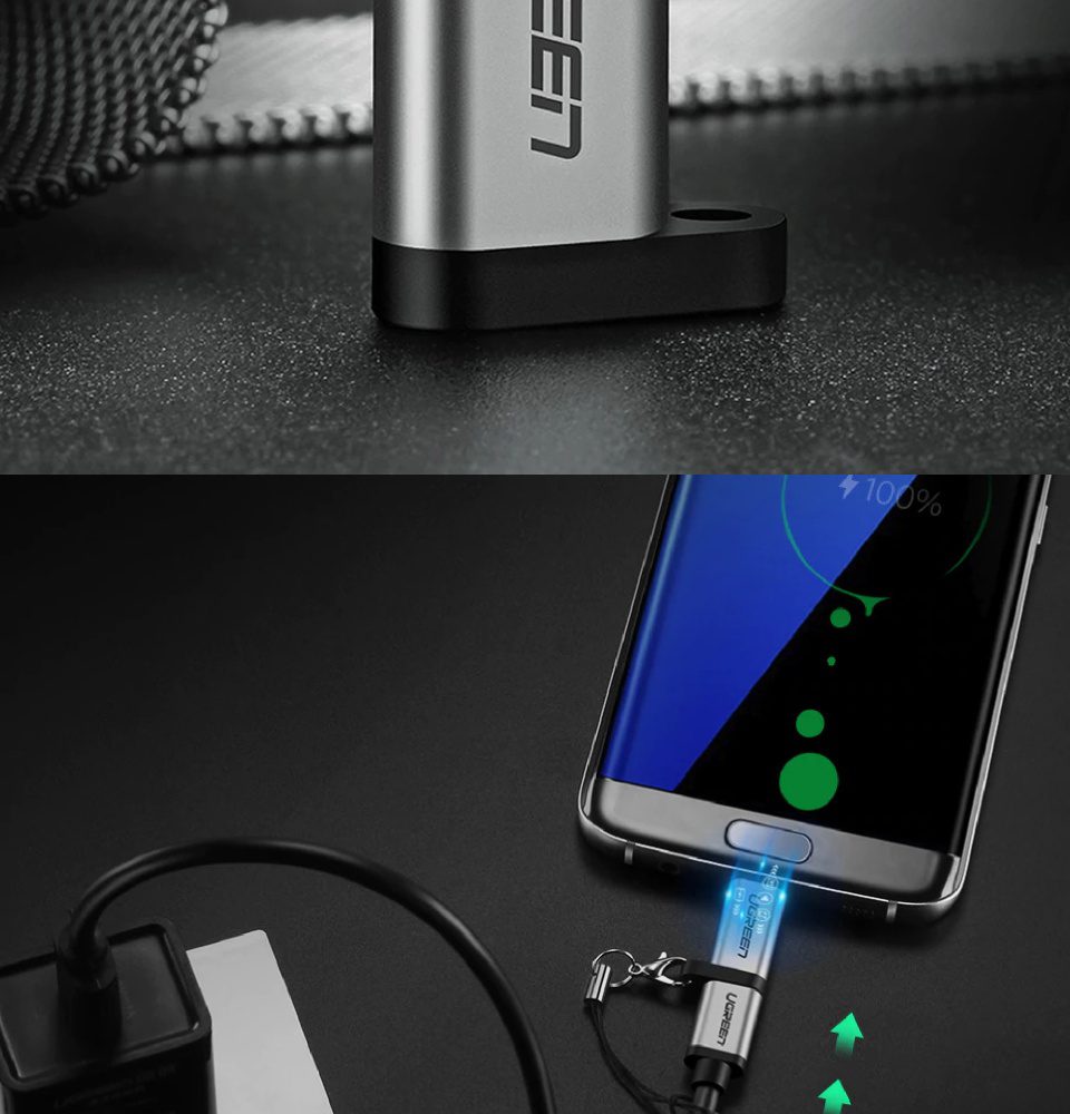 Đầu chuyển Type C sang Micro USB UGREEN US282 Vỏ nhiệt tản nhiệt tốt, kèm móc khóa
