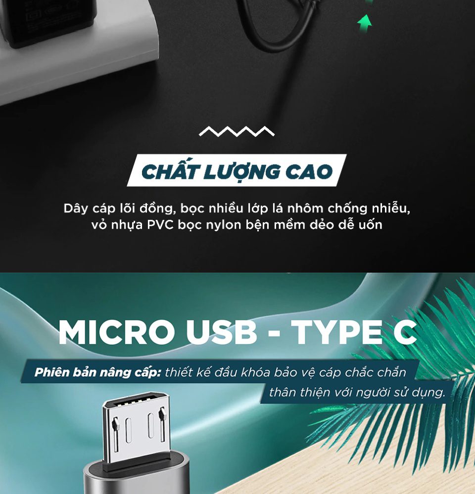 Đầu chuyển Type C sang Micro USB UGREEN US282 Vỏ nhiệt tản nhiệt tốt, kèm móc khóa