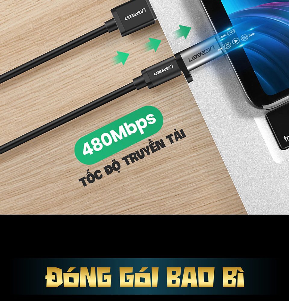 Đầu chuyển Type C sang Micro USB UGREEN US282 Vỏ nhiệt tản nhiệt tốt, kèm móc khóa