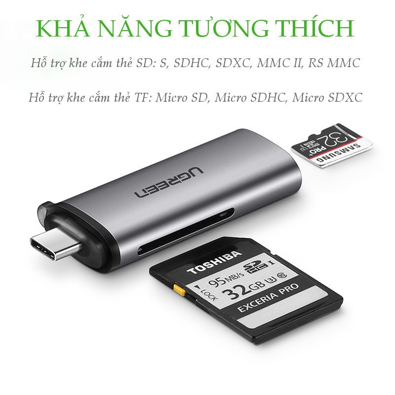 Đầu đọc thẻ Type C UGREEN CM184 - 2 khe thẻ cắm SD và TF - Hỗ trợ chức năng OTG 35 Đầu đọc thẻ Type C UGREEN CM184 - 2 khe thẻ cắm SD và TF - Hỗ trợ chức năng OTG