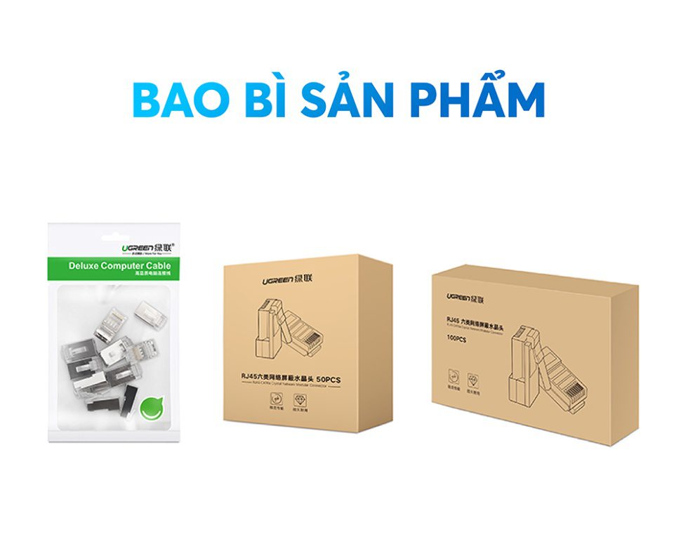 Đầu (hạt) bấm mạng RJ45 cho dây CAT6 bọc inox chống nhiễu UGREEN NW111 28 Đầu (hạt) bấm mạng RJ45 cho dây CAT6 bọc inox chống nhiễu UGREEN NW111