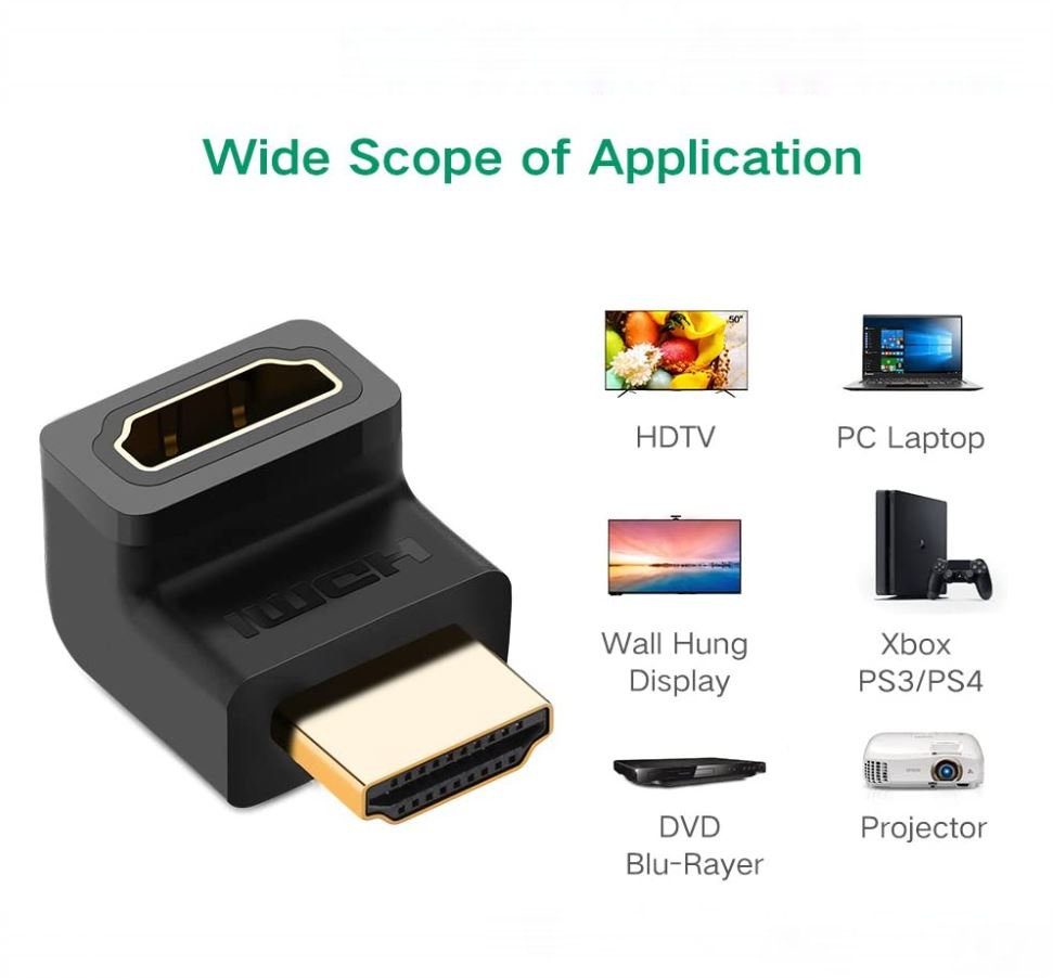 Đầu nối cổng HDMI male sang HDMI female vuông góc 90 độ (BẺ LÊN) UGREEN 20110 17 Đầu nối cổng HDMI male sang HDMI female vuông góc 90 độ (BẺ LÊN) UGREEN 20110