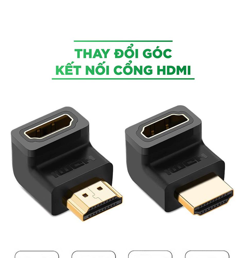 Đầu nối cổng HDMI male sang HDMI female vuông góc 90 độ BẺ XUỐNG UGREEN 20109 Hàng phân phối chính hãng - Bảo hành 18 tháng