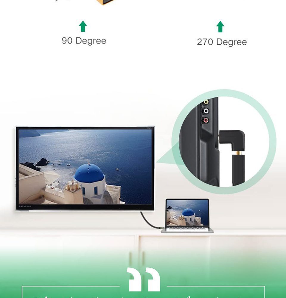 Đầu nối cổng HDMI male sang HDMI female vuông góc 90 độ BẺ XUỐNG UGREEN 20109 Hàng phân phối chính hãng - Bảo hành 18 tháng