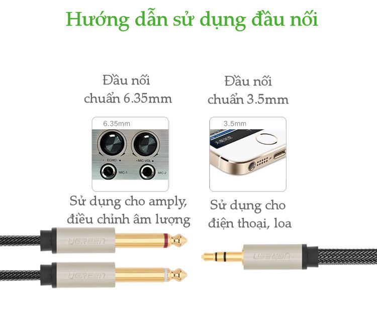 Dây âm thanh 3.5mm đực sang 6.5mm mạ vàng 24k cao cấp UGREEN AV127 21 Dây âm thanh 3.5mm đực sang 6.5mm mạ vàng 24k cao cấp UGREEN AV127