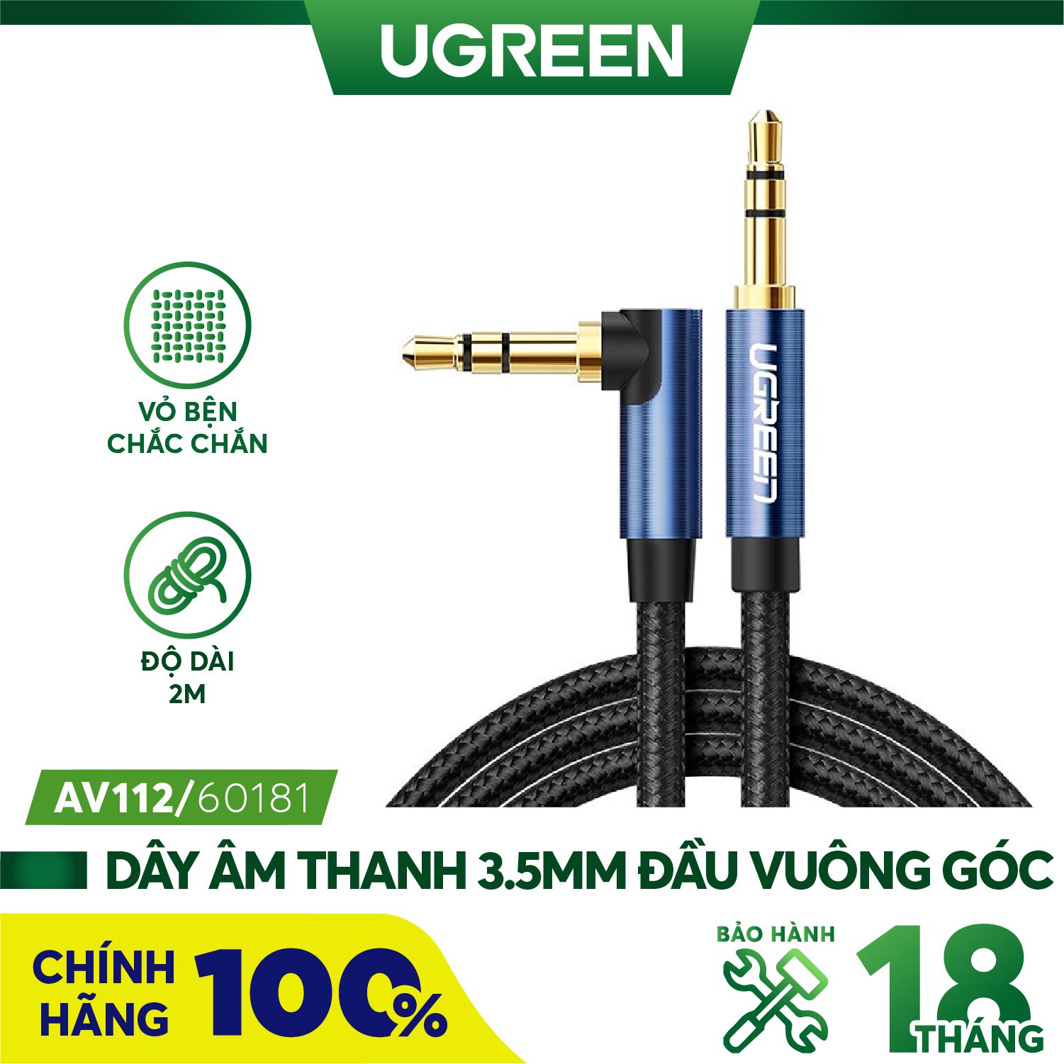 Dây âm thanh 3.5mm UGREEN AV112 Đầu vuông góc gập gpjn, vỏ bện vải sợi tổng hợp 15 Dây âm thanh 3.5mm UGREEN AV112 Đầu vuông góc gập gpjn, vỏ bện vải sợi tổng hợp