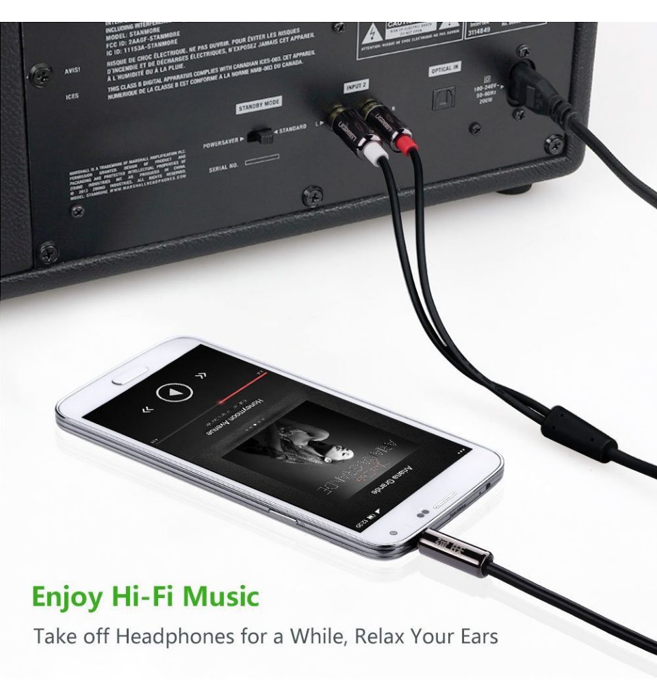 Dây Audio 3.5mm ra 2 đầu RCA (Hoa sen) dài 2M UGREEN AV116 - 10584