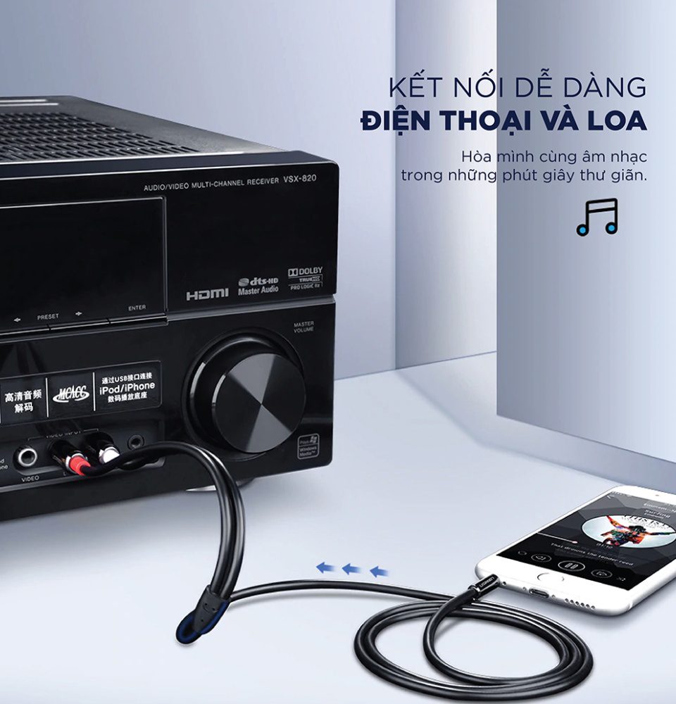 Dây Audio 3.5mm ra 2 đầu RCA (Hoa sen) dài 3M UGREEN AV116 10590