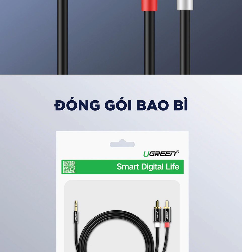 Dây Audio 3.5mm ra 2 đầu RCA (Hoa sen) dài 3M UGREEN AV116 10590