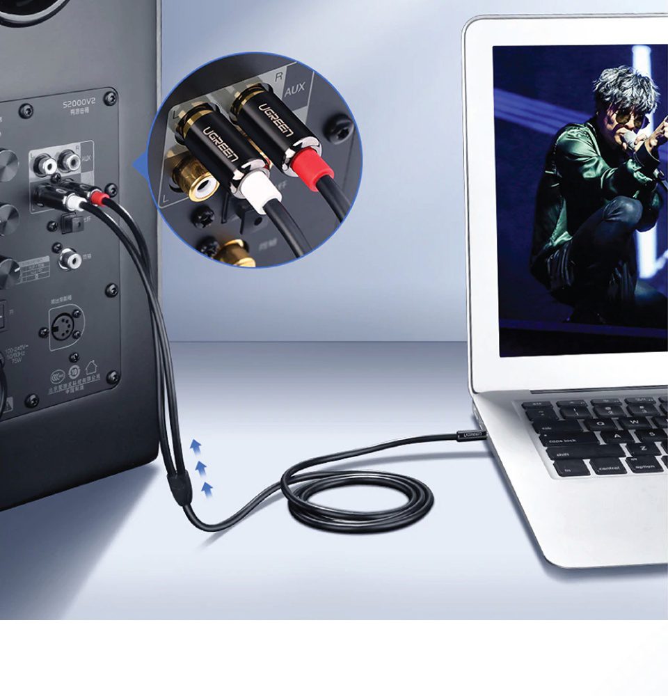 Dây Audio 3.5mm ra 2 đầu RCA (Hoa sen) dài 3M UGREEN AV116 10590