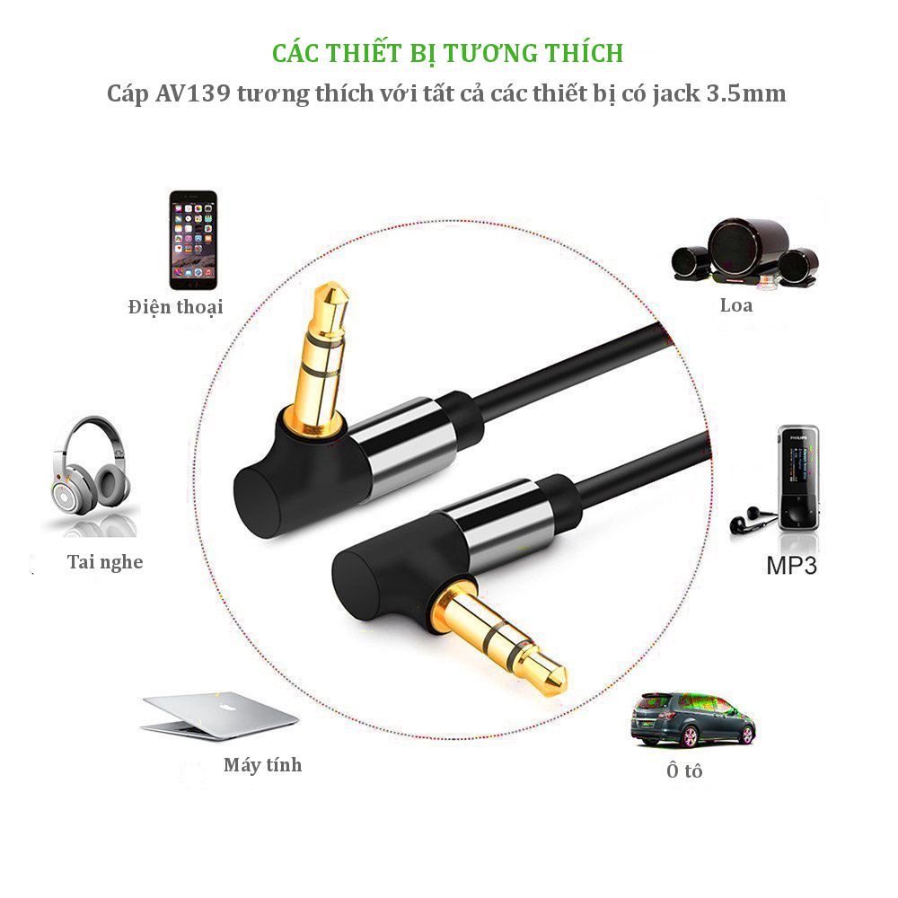 Dây AV 2 đầu 3.5mm vuông góc dài 3M UGREEN AV139 30560 12 Dây AV 2 đầu 3.5mm vuông góc dài 3M UGREEN AV139 30560