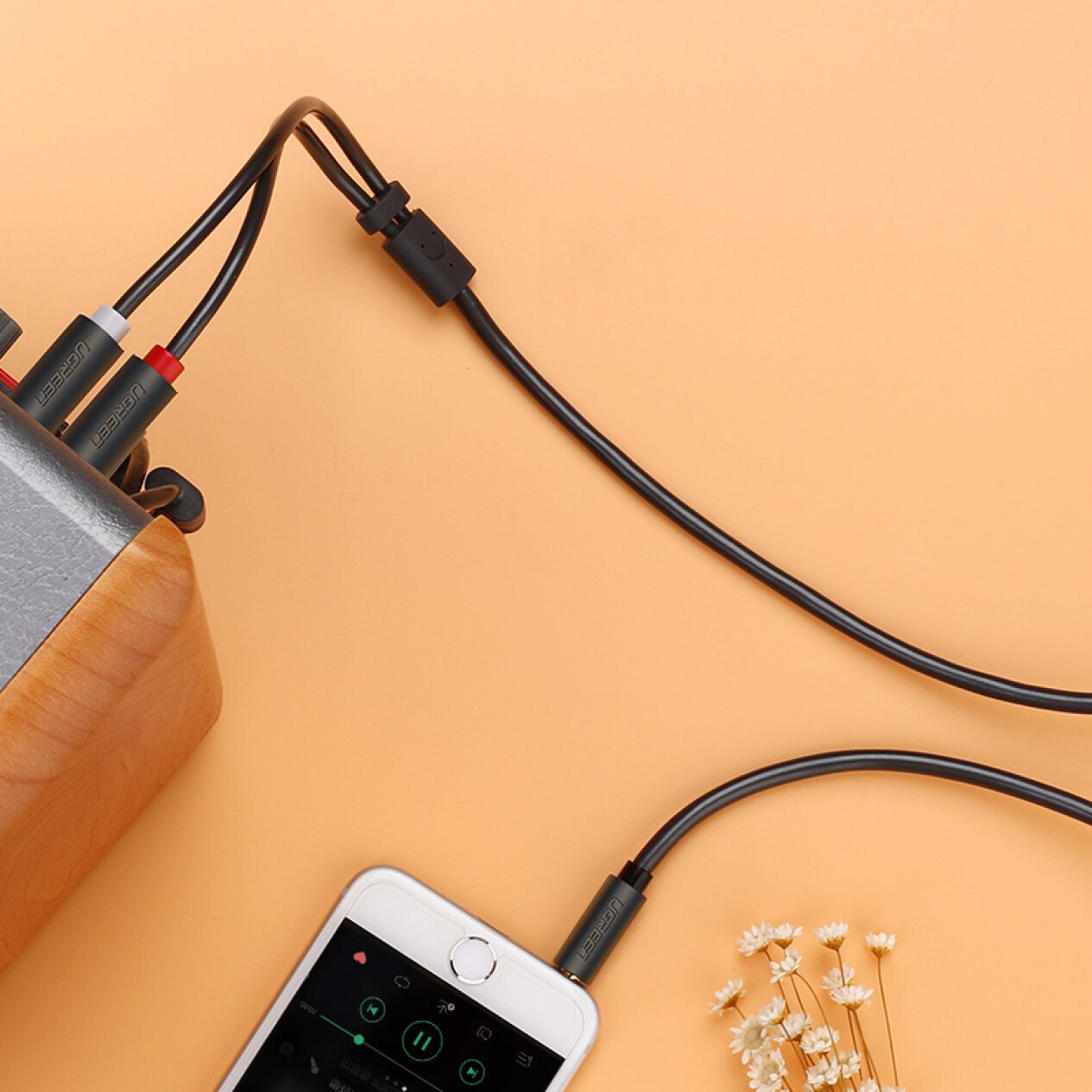 Dây chuyển đổi 3.5mm ra 2RCA (Hoa sen) UGREEN AV102 - Đầu tiếp xúc mạ vàng, dây PVC chống rối 25 Dây chuyển đổi 3.5mm ra 2RCA (Hoa sen) UGREEN AV102 - Đầu tiếp xúc mạ vàng, dây PVC chống rối
