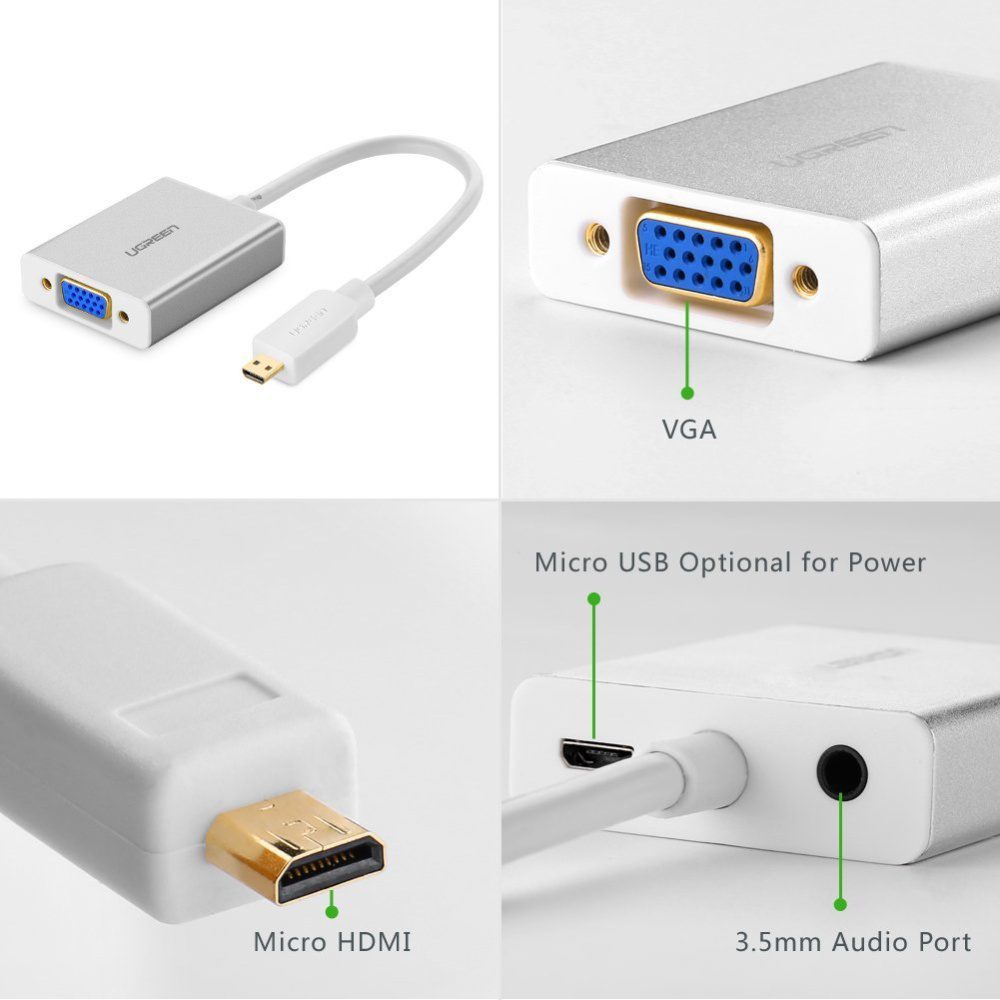 Dây chuyển đổi micro HDMI male to VGA female, Ugreen 40222 - dài 15cm 18 Dây chuyển đổi micro HDMI male to VGA female, Ugreen 40222 - dài 15cm