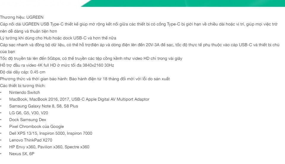 Dây sạc nhanh nối dài Type C UGREEN 40574 - Truyền tải video, hình ảnh 4K full HD 15 Dây sạc nhanh nối dài Type C UGREEN 40574 - Truyền tải video, hình ảnh 4K full HD