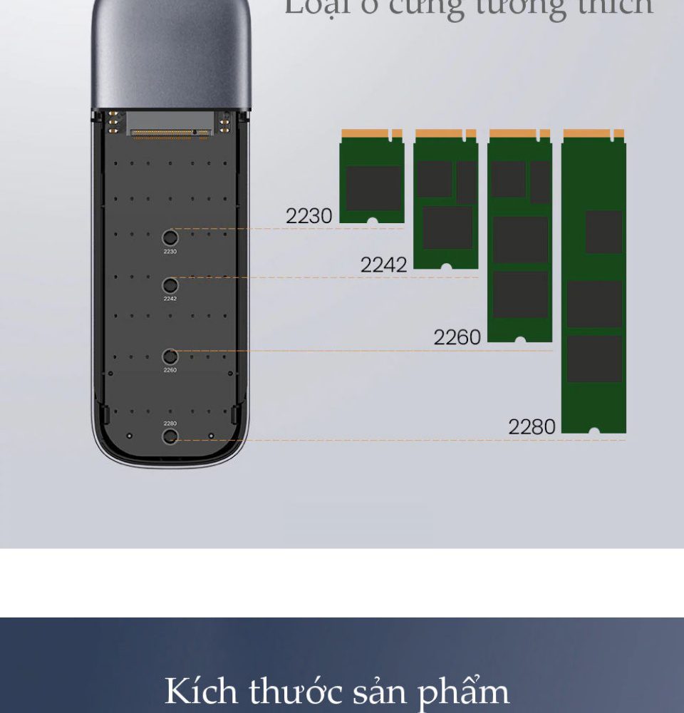 Hộp đựng ổ cứng UGREEN CM238 - Tương thích M2 SATA NGFF/NVME B-Key / M-Key và M+B Key 2280/2260/2242/2230 22 Hộp đựng ổ cứng UGREEN CM238 - Tương thích M2 SATA NGFF/NVME B-Key / M-Key và M+B Key 2280/2260/2242/2230