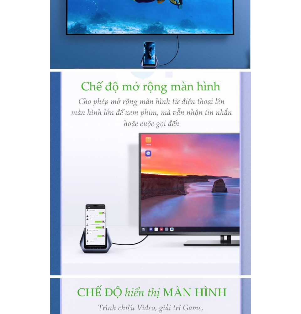 Hub Type C UGREEN CM181 - Mở rộng sang 3 cổng USB 3.0, HDMI, hỗ trợ PD, kiêm chức năng giá đỡ, cốc sạc cho điện thoại thông minh