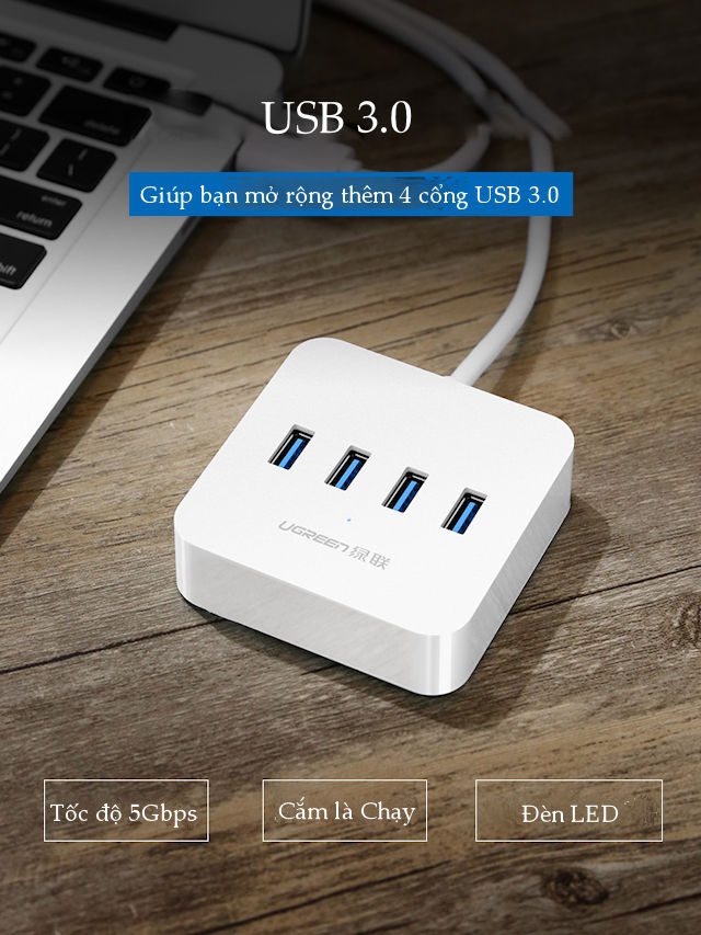 Hub USB 3.0 ra 4 cổng USB 3.0 hỗ trợ nguồn DC 5V/2A dài 0,5-1.5m UGREEN CR118 17 Hub USB 3.0 ra 4 cổng USB 3.0 hỗ trợ nguồn DC 5V/2A dài 0,5-1.5m UGREEN CR118