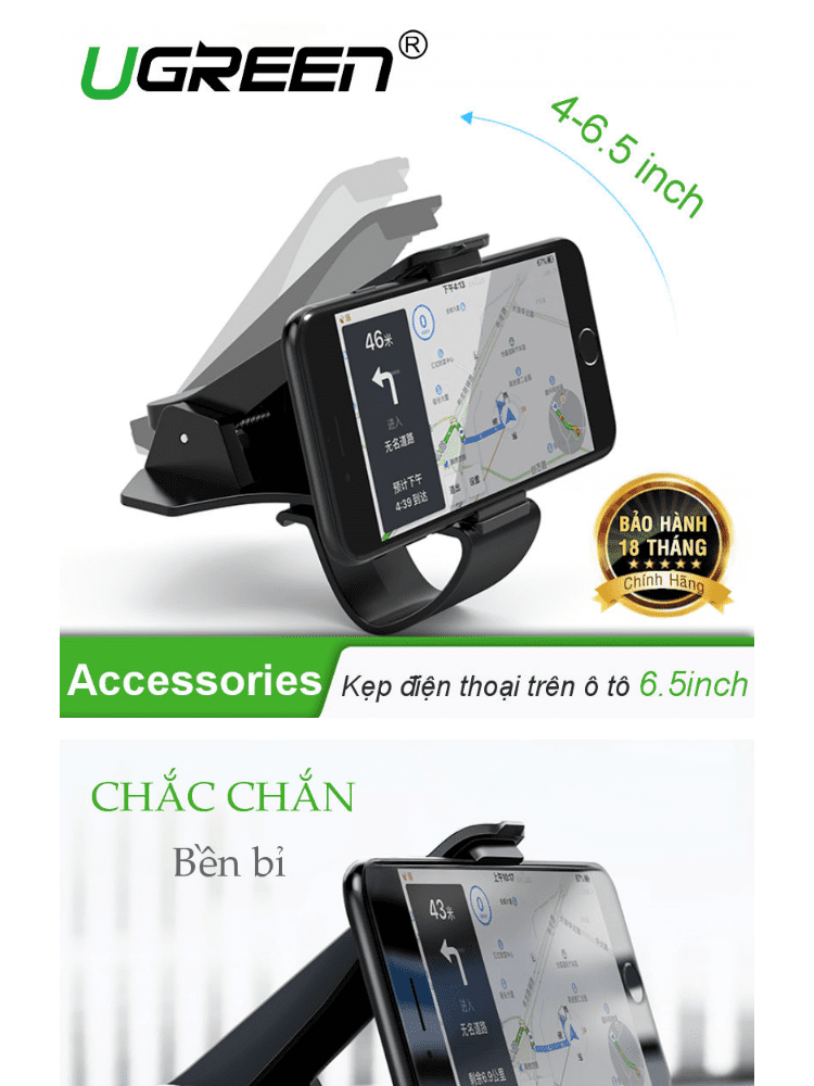 Kẹp giữ điện thoại UGREEN LP136 Sử dụng trên ô tô cho, tương thích điện thoại kích thước từ 4 đến 6.5 inch - Hãng phân phối chính hãng 16 Kẹp giữ điện thoại UGREEN LP136 Sử dụng trên ô tô cho, tương thích điện thoại kích thước từ 4 đến 6.5 inch - Hãng phân phối chính hãng
