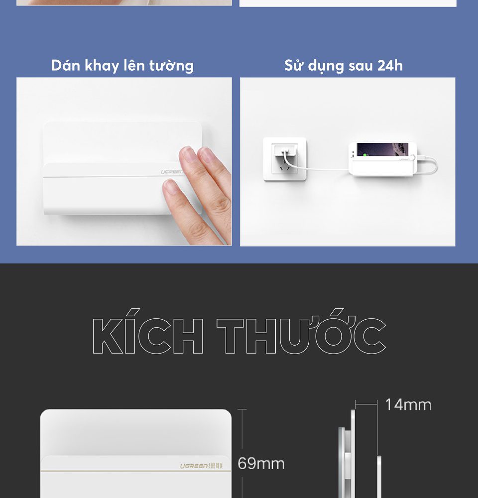 Khay đựng điện thoại treo tường không cần khoan UGREEN LP108 30394 rộng 12cm nhựa ABS cao cấp 28 Khay đựng điện thoại treo tường không cần khoan UGREEN LP108 30394 rộng 12cm nhựa ABS cao cấp