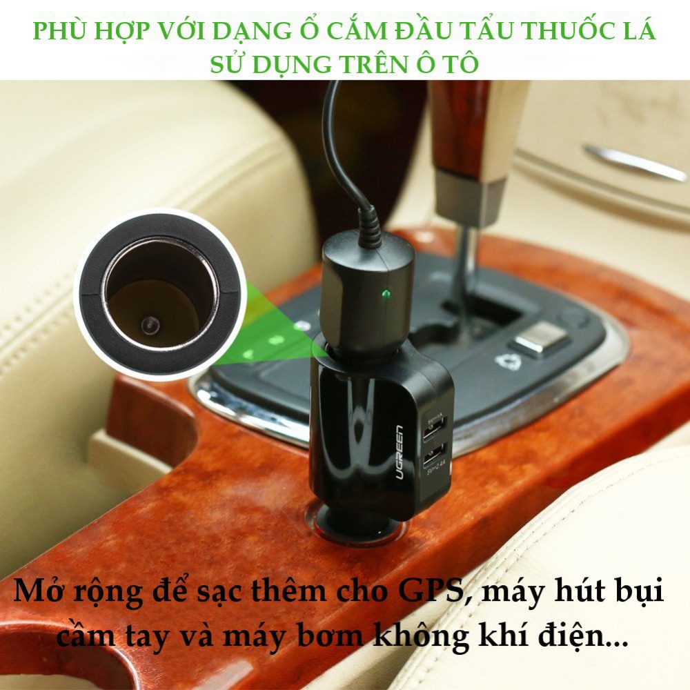 Sạc điện thoại/máy tính bảng 2 cổng USB 2.0 trên ô tô UGREEN CD115 20394 17 Sạc điện thoại/máy tính bảng 2 cổng USB 2.0 trên ô tô UGREEN CD115 20394