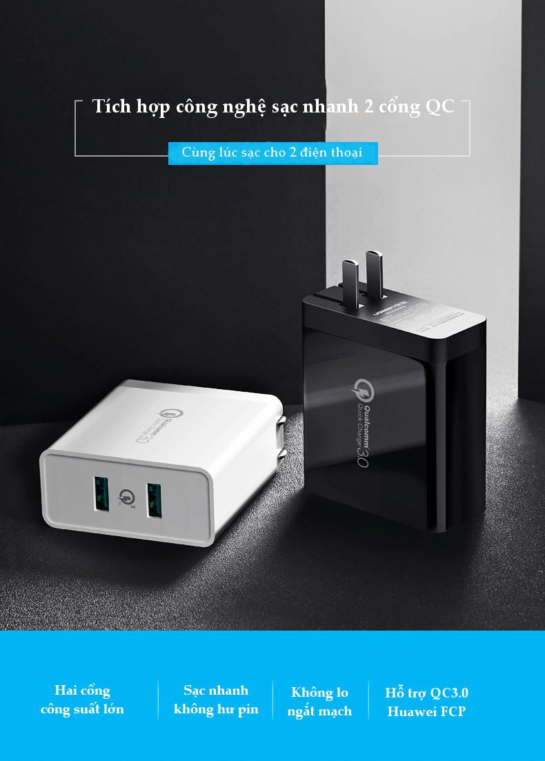 Sạc nhanh 2 cổng UGREEN CD161 - Sạc nhanh Quick Charge 3.0, tối đa 18W mỗi cổng - Sạc nhanh cho Samsung S9 S9+ S8 S8+ S7, Huawei Mate 10 P10, Oneplus 5T, Nexus 5X 6P, Xiaomi 12 Sạc nhanh 2 cổng UGREEN CD161 - Sạc nhanh Quick Charge 3.0, tối đa 18W mỗi cổng - Sạc nhanh cho Samsung S9 S9+ S8 S8+ S7, Huawei Mate 10 P10, Oneplus 5T, Nexus 5X 6P, Xiaomi