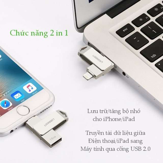 USB 64Gb UGREEN US200 Cổng USC2.0 + Ổ Flash đầu lightning cho iPhone/iPad 64gB 16 USB 64Gb UGREEN US200 Cổng USC2.0 + Ổ Flash đầu lightning cho iPhone/iPad 64gB
